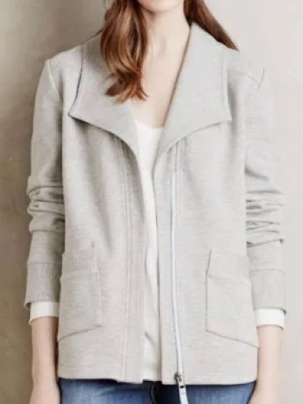Anthropologie Saturday Sunday Light Gray Knit  Zip-Front Jacket M